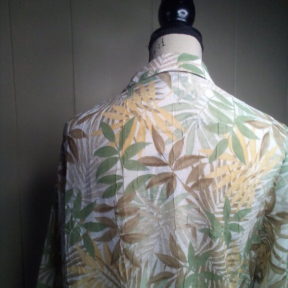 Cathy Daniels Blouse M Button Up Sheer Textured 3/4 Sleeve Floral Brown Green - Picture 3 of 16